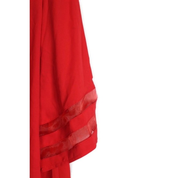 Roshop Red Women's Top Blouse Tie Front Flared Sleeve Size Small - Picture 4 of 6